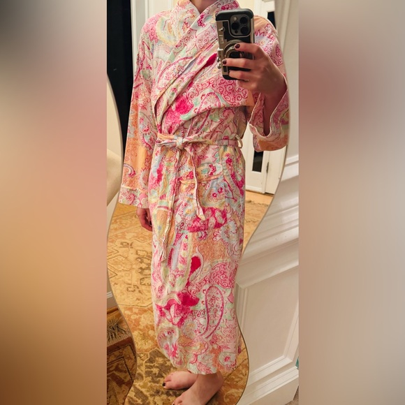 Colorful paisley long cotton bathrobe robe - Picture 7 of 9